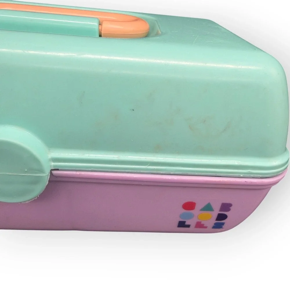 Vtg Caboodles Makeup Case Organizer Mint Green Lavender 90s Retro‎ Cosmetic Box